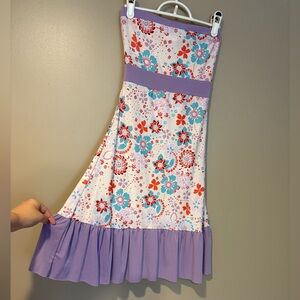 vintage 90s y2k ruffle hem strapless floral dress lizzie mcguire stretchy